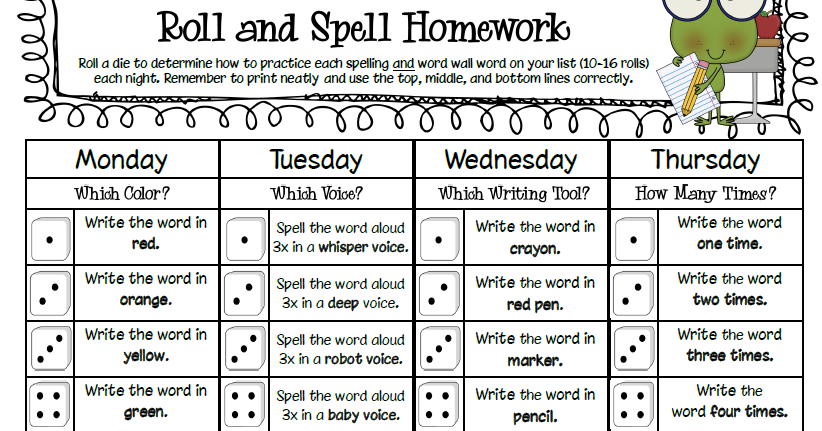 Weekly spelling homework assignments